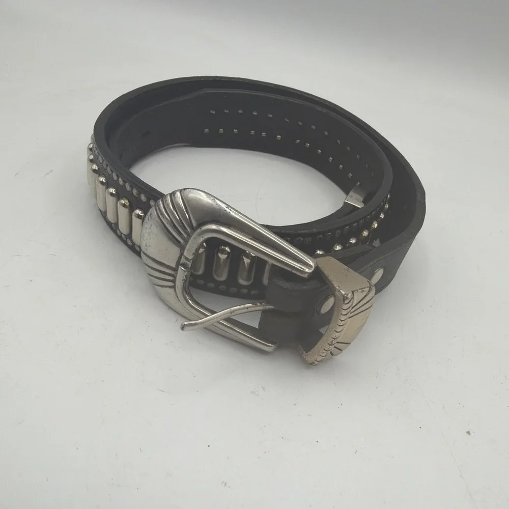 Lady Nadim Black and Silver Genuine Leather Belt M/L (VTG. 1999)